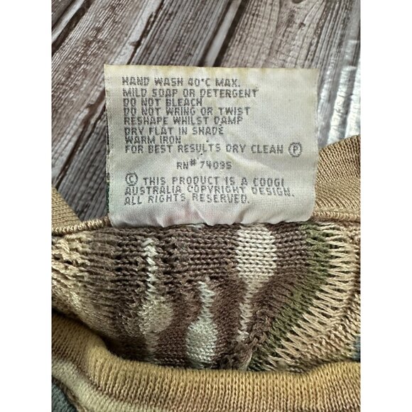 COOGI 3D Knit Stripe Sweater size Large Green Beige blue Rare vintage - Picture 3 of 5